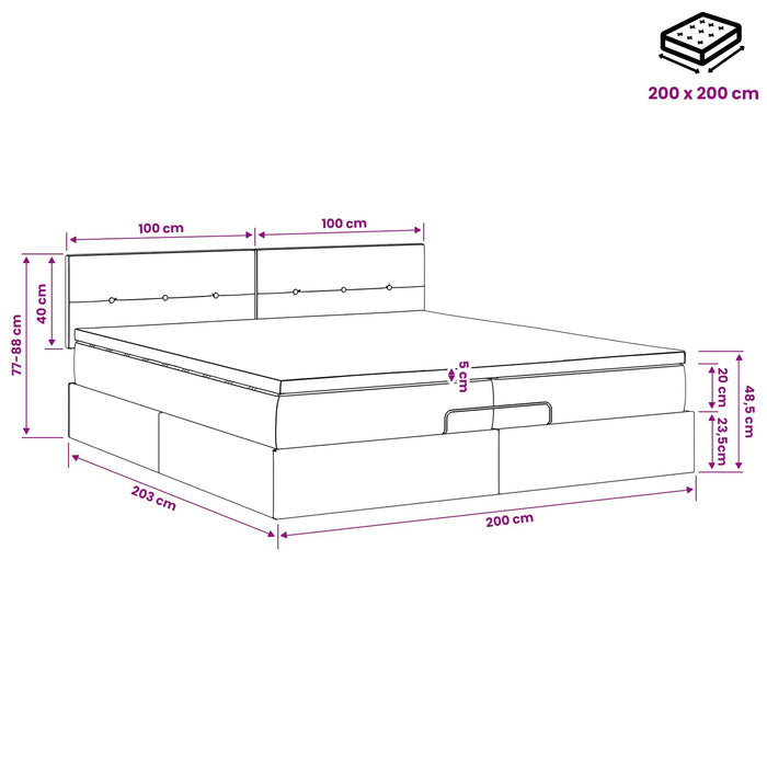 Pat ottoman cu saltea albastru 200 x 200 cm Țesătură WALTI