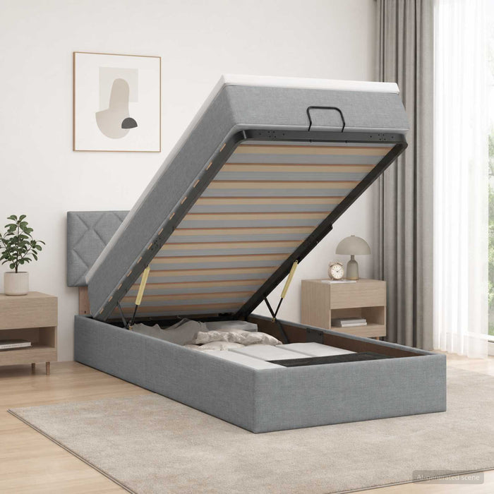 Pat Ottoman cu Saltea și LED Gri deschis 100 x 200 cm Țesătură WALTI