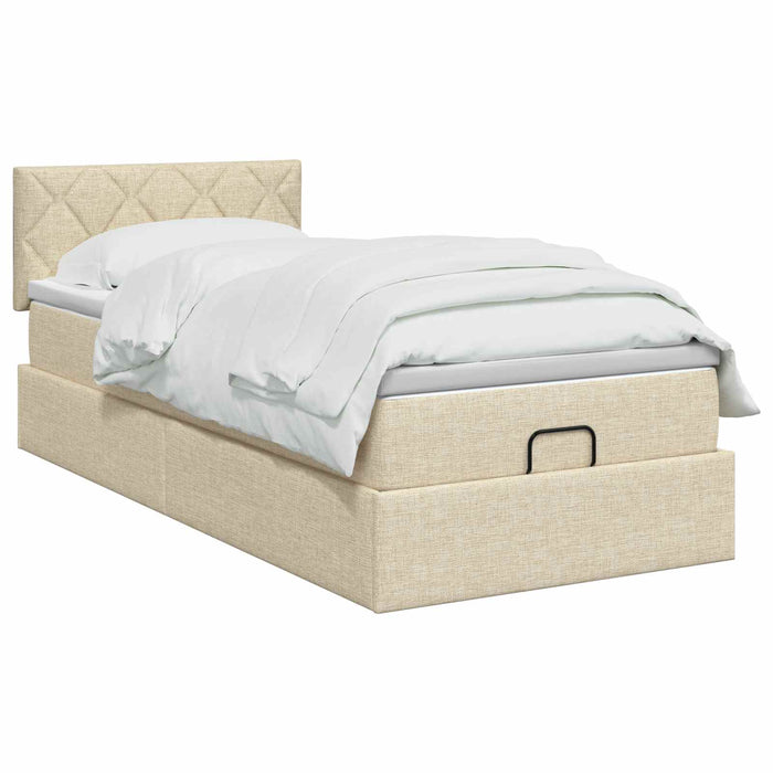 Pat ottoman cu saltea cu headboard Crem 80 x 200 cm Țesătură - WALTI WALTI