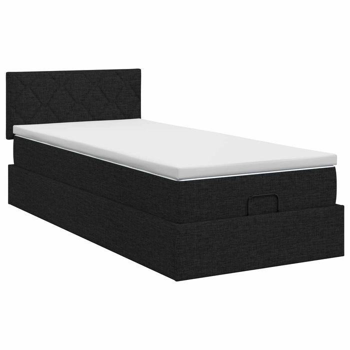 Pat ottoman cu saltea cu headboard Negru 100 x 200 cm Țesătură WALTI