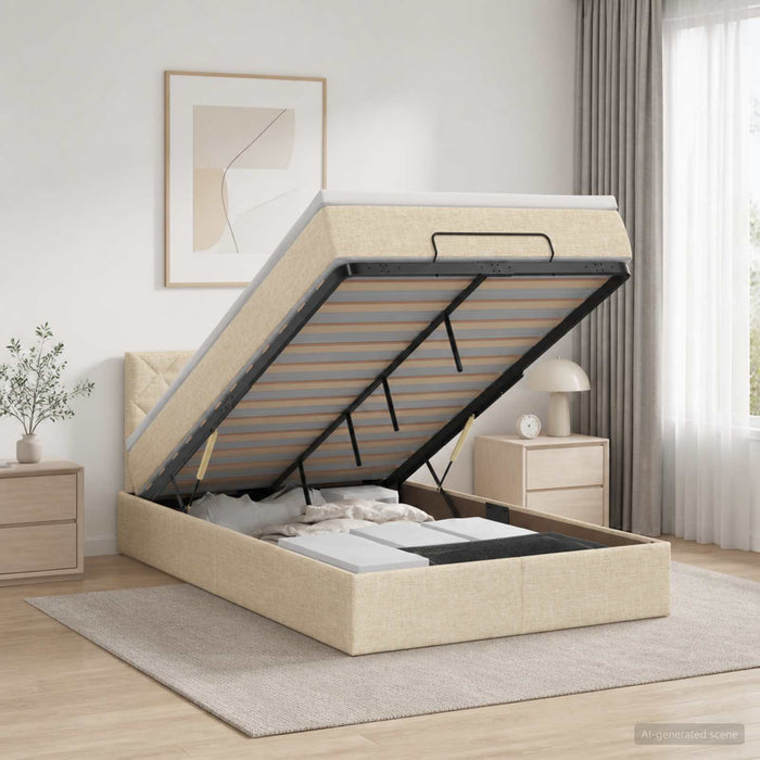 Pat ottoman cu saltea cu headboard Crem 120 x 190 cm Țesătură WALTI