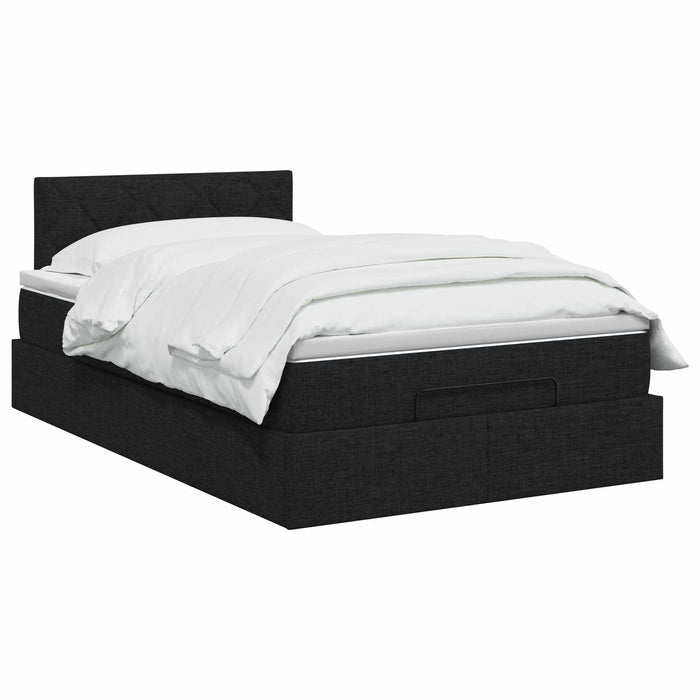 Pat ottoman cu saltea cu headboard Negru 120 x 200 cm Țesătură WALTI