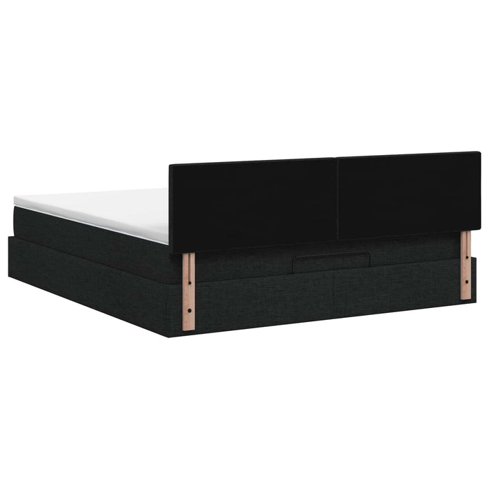 Pat ottoman cu saltea cu headboard Negru 140 x 190 cm Țesătură WALTI