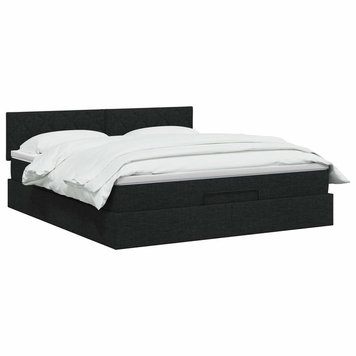Pat ottoman cu saltea cu headboard Negru 140 x 190 cm Țesătură WALTI