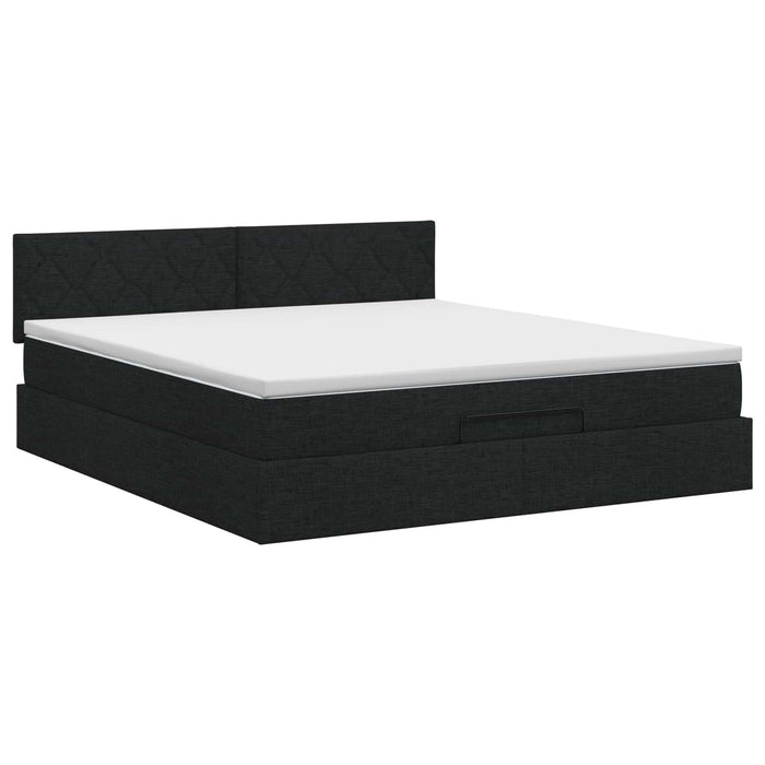 Pat ottoman cu saltea cu headboard Negru 140 x 200 cm Țesătură WALTI