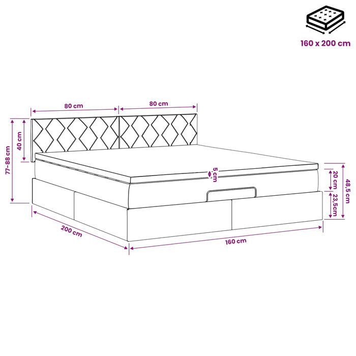 Pat ottoman cu saltea Gri închis 160 x 200 cm Țesătură WALTI