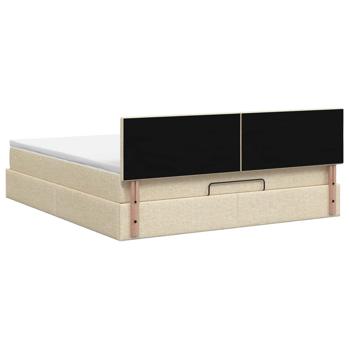 Pat ottoman cu saltea cu headboard Crem 160 x 200 cm Țesătură WALTI