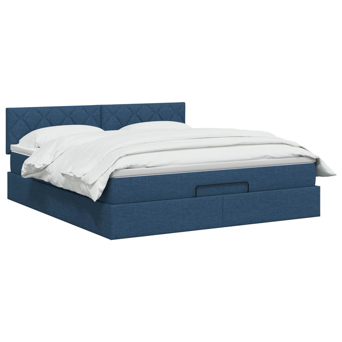 Pat ottoman cu saltea albastru 160 x 200 cm Țesătură WALTI