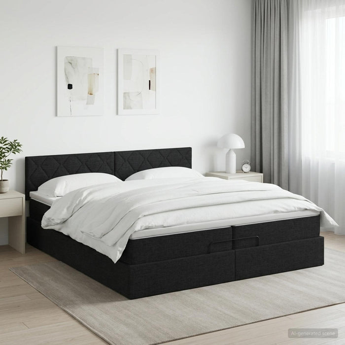 Pat ottoman cu saltea cu headboard Negru 200 x 200 cm Țesătură WALTI