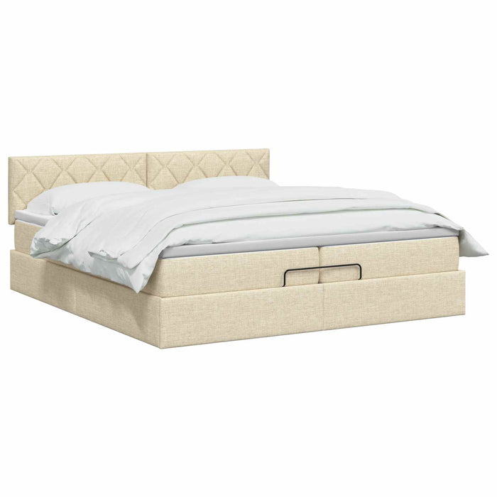 Pat ottoman cu saltea cu headboard Crem 200 x 200 cm Țesătură WALTI