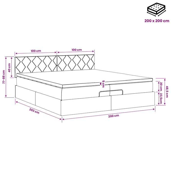 Pat ottoman cu saltea albastru 200 x 200 cm Țesătură WALTI