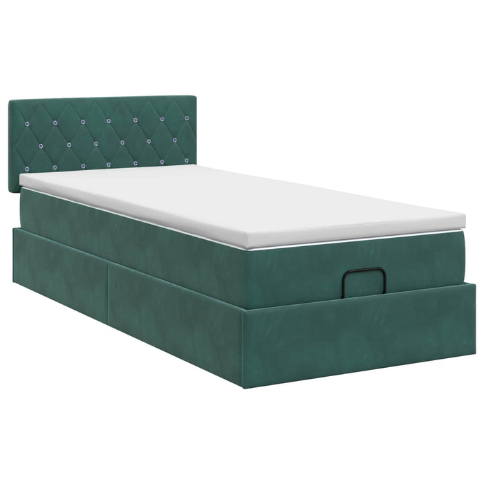 Pat ottoman cu saltea Verde închis 80 x 200 cm Catifea WALTI