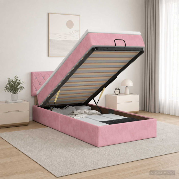 Pat Ottoman cu Saltea și LED Roz 100 x 200 cm Catifea - WALTI WALTI