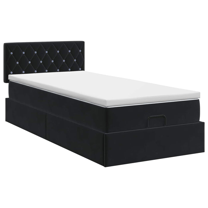 Pat ottoman cu saltea cu headboard Negru 90 x 200 cm Catifea WALTI