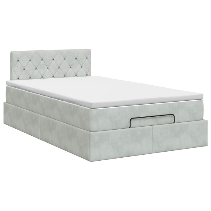 Pat ottoman cu saltea Gri deschis 120 x 190 cm Catifea WALTI