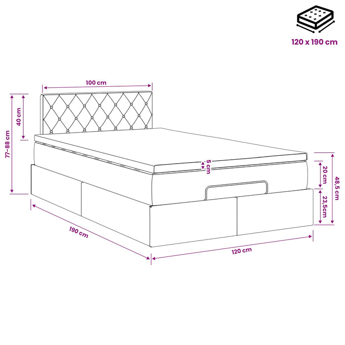 Pat ottoman cu saltea Gri deschis 120 x 190 cm Catifea WALTI