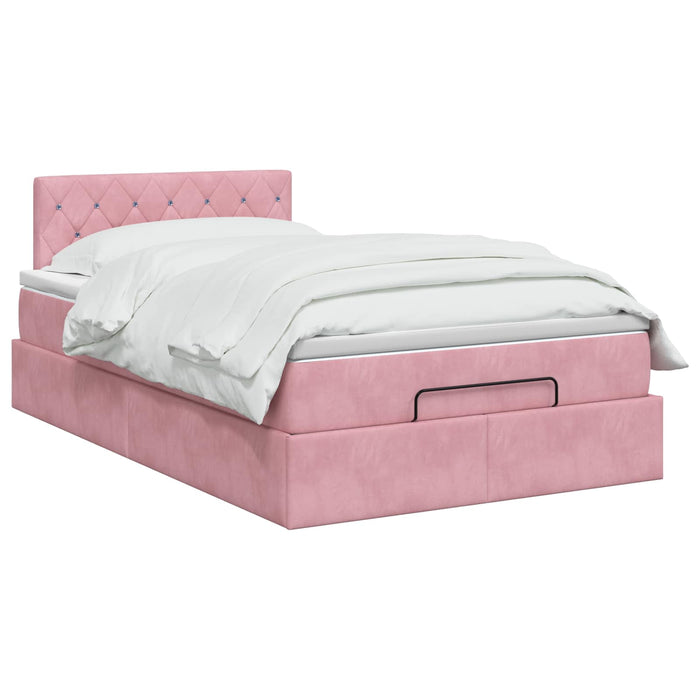 Pat ottoman cu saltea cu headboard Roz 120 x 190 cm Catifea WALTI