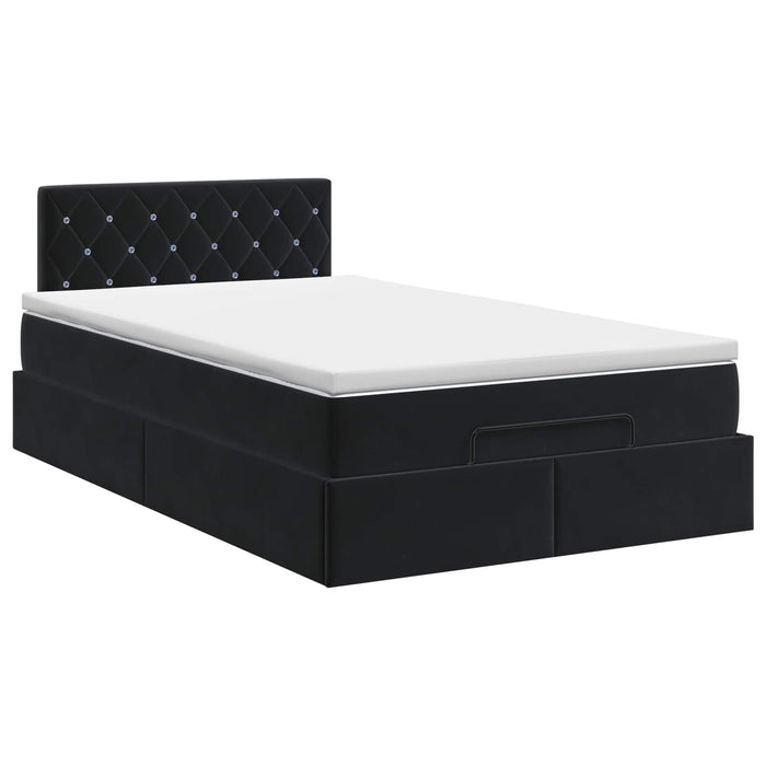 Pat ottoman cu saltea cu headboard Negru 120 x 200 cm Catifea WALTI