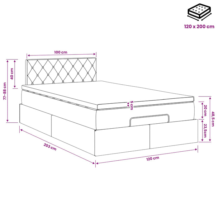 Pat ottoman cu saltea Albastru închis 120 x 200 cm Catifea WALTI