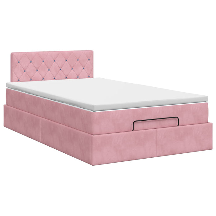 Pat ottoman cu saltea cu headboard Roz 120 x 200 cm Catifea WALTI