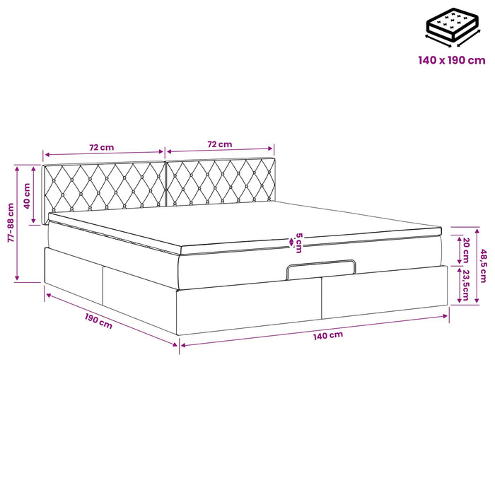 Pat ottoman cu saltea Gri închis 140 x 190 cm Catifea WALTI
