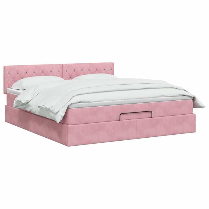Pat ottoman cu saltea cu headboard Roz 140 x 190 cm Catifea WALTI