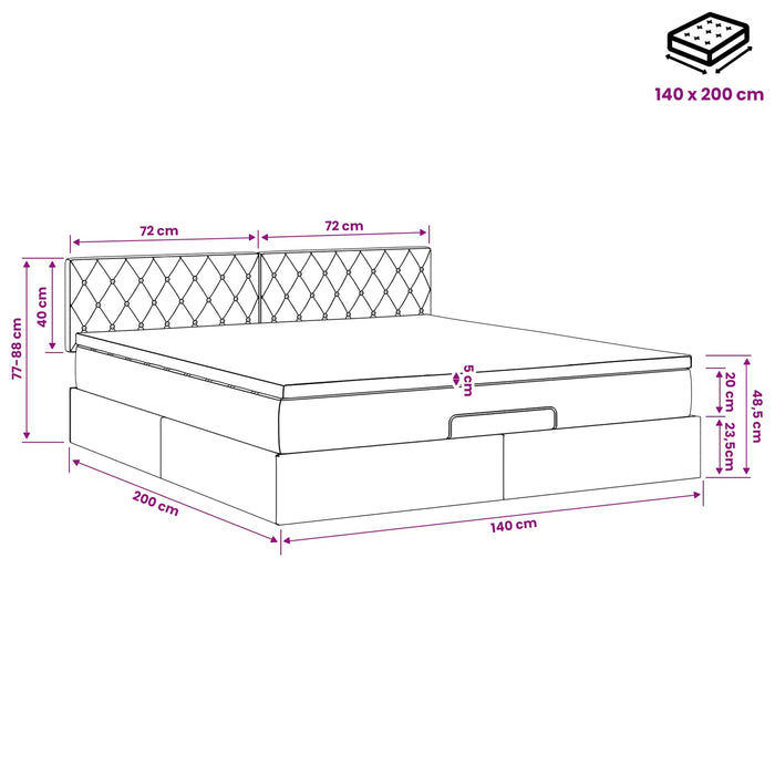 Pat ottoman cu saltea Gri deschis 140 x 200 cm Catifea WALTI