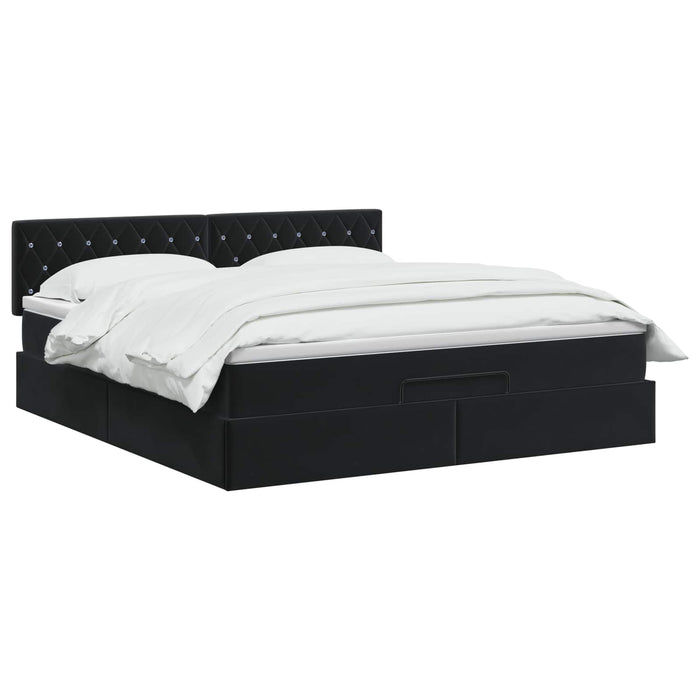 Pat ottoman cu saltea cu headboard Negru 140 x 200 cm Catifea WALTI