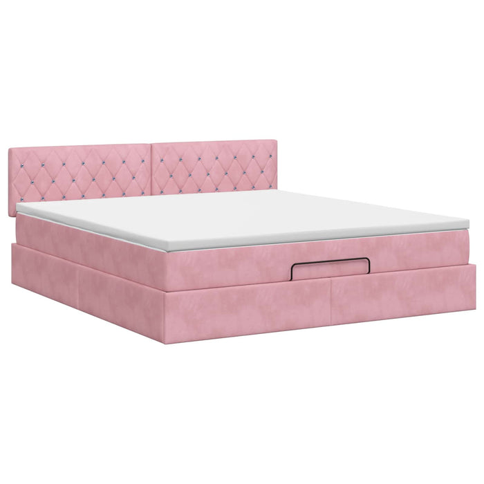 Pat ottoman cu saltea cu headboard Roz 140 x 200 cm Catifea WALTI