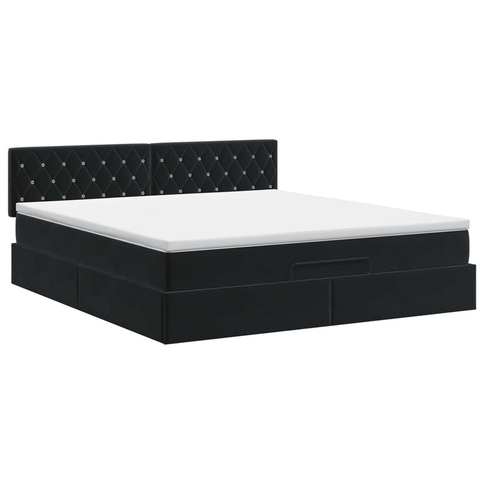 Pat ottoman cu saltea cu headboard Negru 160 x 200 cm Catifea WALTI