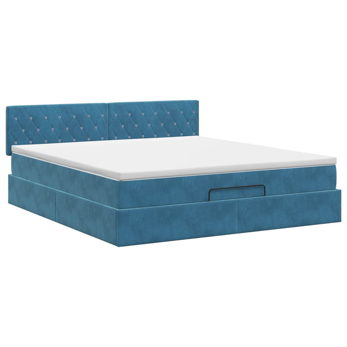 Pat ottoman cu saltea Albastru închis 160 x 200 cm Catifea WALTI