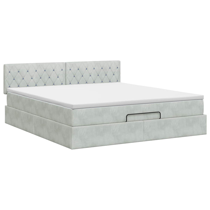 Pat ottoman cu saltea Gri deschis 180 x 200 cm Catifea WALTI