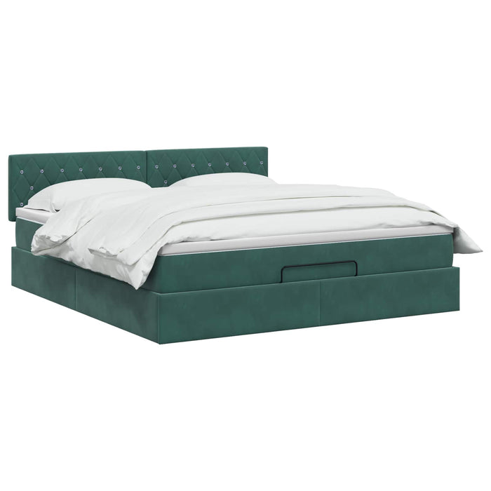 Pat ottoman cu saltea Verde închis 180 x 200 cm Catifea WALTI