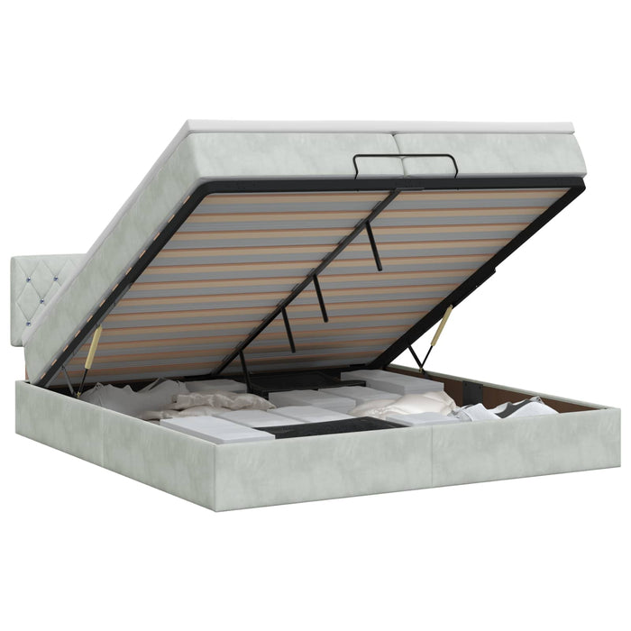 Pat ottoman cu saltea Gri deschis 200 x 200 cm Catifea WALTI