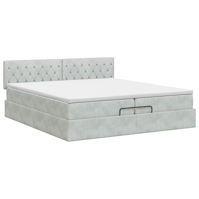 Pat ottoman cu saltea Gri deschis 200 x 200 cm Catifea WALTI