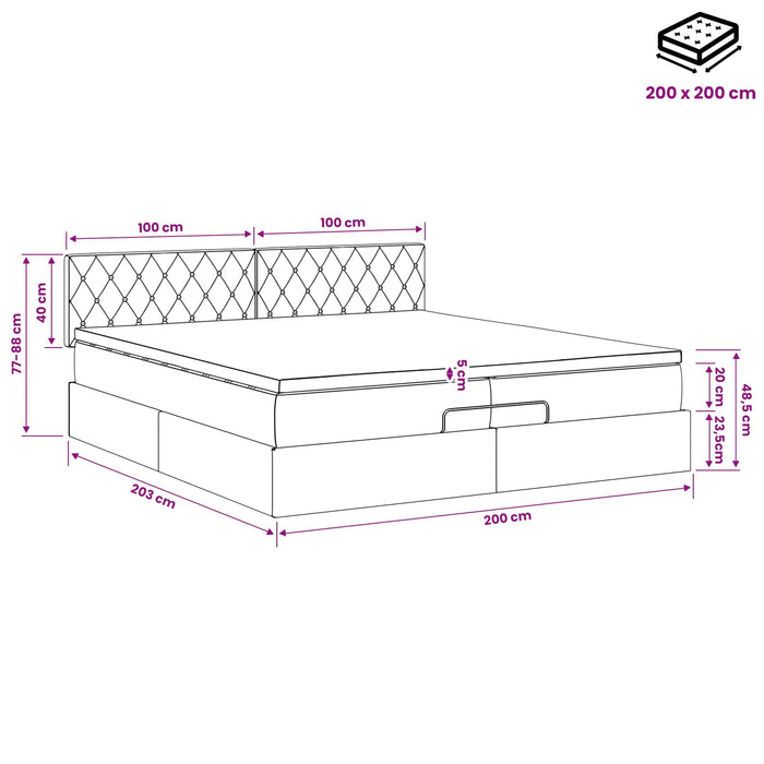 Pat ottoman cu saltea Gri deschis 200 x 200 cm Catifea WALTI
