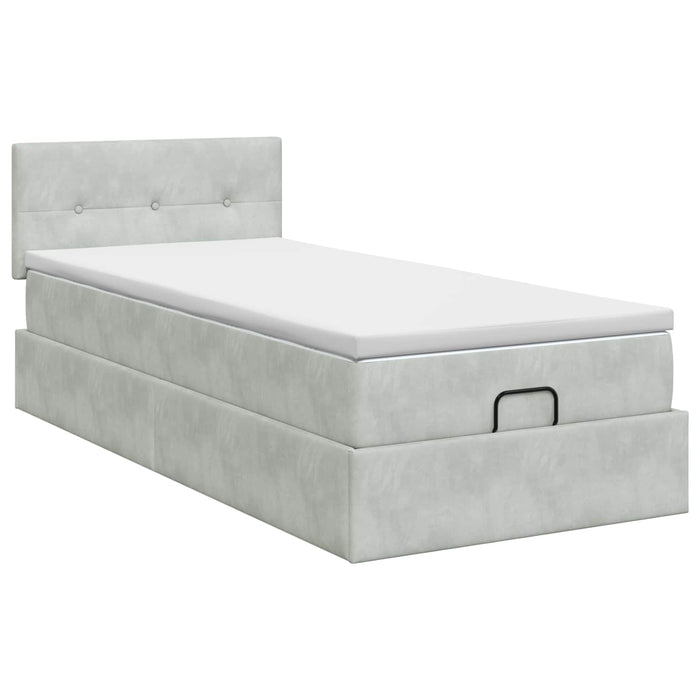 Pat ottoman cu saltea Gri deschis 90 x 200 cm Catifea WALTI