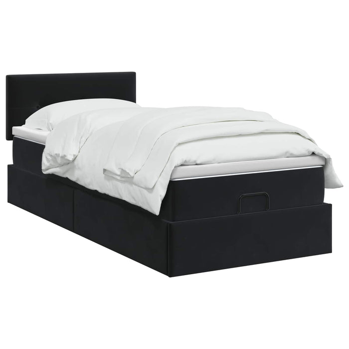 Pat ottoman cu saltea cu headboard Negru 90 x 200 cm Catifea WALTI