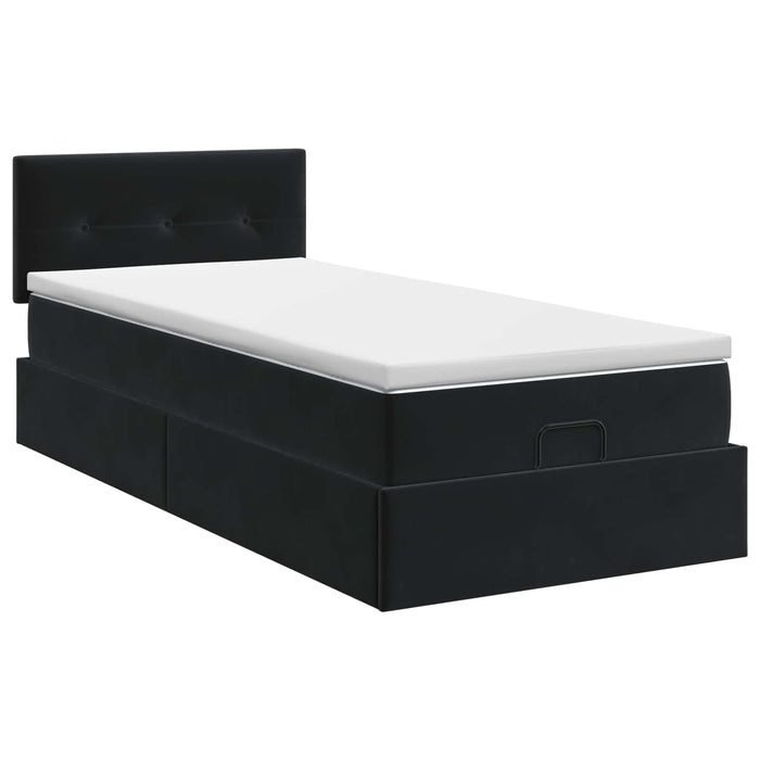 Pat ottoman cu saltea cu headboard Negru 100 x 200 cm Catifea WALTI