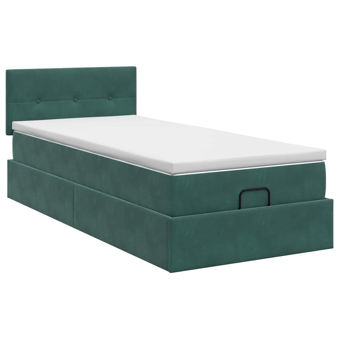 Pat ottoman cu saltea Verde închis 100 x 200 cm Catifea WALTI