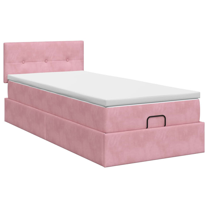Pat ottoman cu saltea cu headboard Roz 100 x 200 cm Catifea WALTI