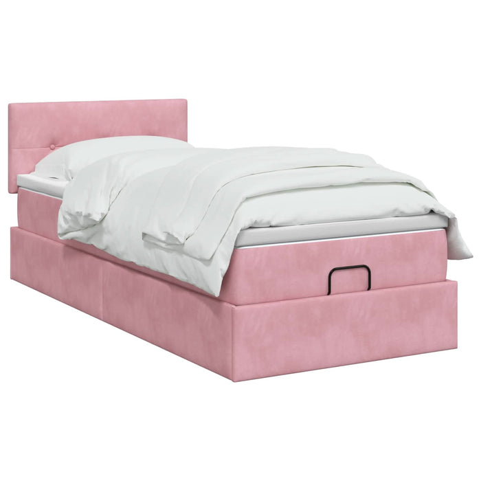 Pat ottoman cu saltea cu headboard Roz 100 x 200 cm Catifea WALTI