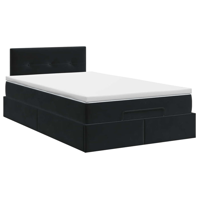 Pat ottoman cu saltea cu headboard Negru 120 x 190 cm Catifea WALTI