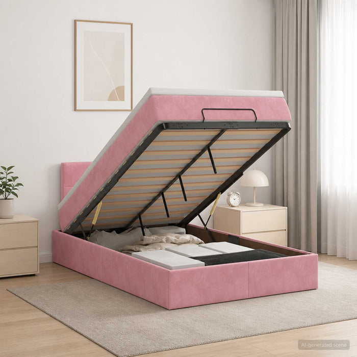 Pat Ottoman cu Saltea și LED Roz 120 x 200 cm Catifea WALTI