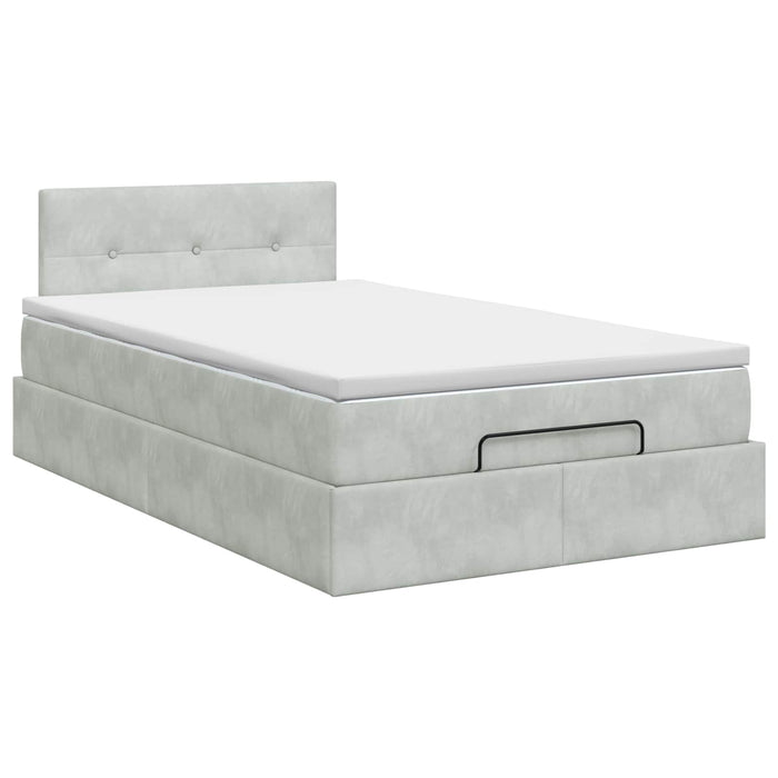 Pat ottoman cu saltea Gri deschis 120 x 200 cm Catifea WALTI