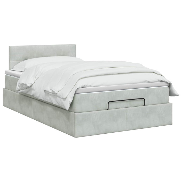 Pat ottoman cu saltea Gri deschis 120 x 200 cm Catifea WALTI