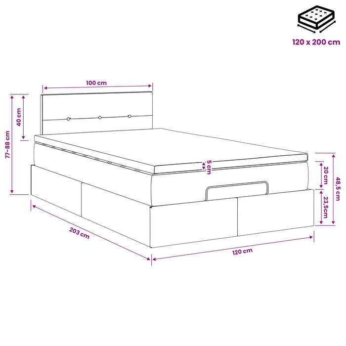 Pat ottoman cu saltea cu headboard Roz 120 x 200 cm Catifea WALTI
