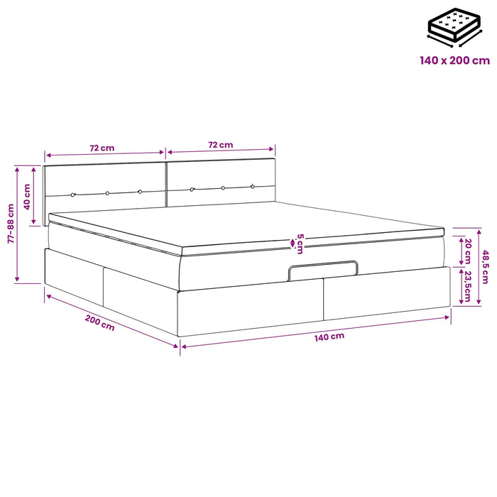 Pat ottoman cu saltea Gri deschis 140 x 200 cm Catifea WALTI