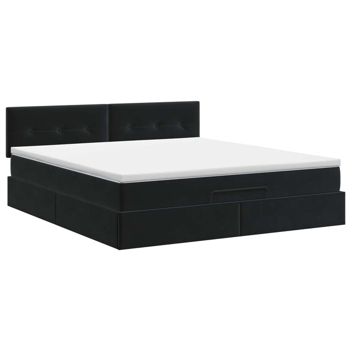 Pat ottoman cu saltea cu headboard Negru 160 x 200 cm Catifea - WALTI WALTI