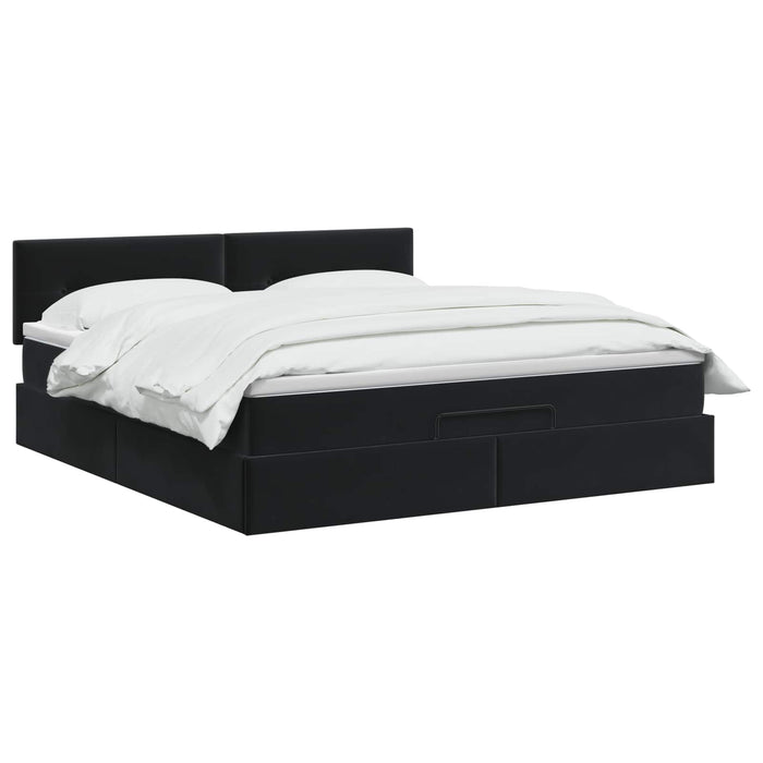 Pat ottoman cu saltea cu headboard Negru 160 x 200 cm Catifea - WALTI WALTI